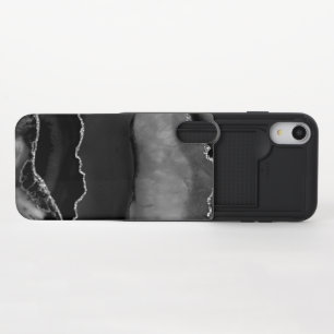 Faux Black Marbled Agate Elegant Silver Glitter iPhone XR Slider Case