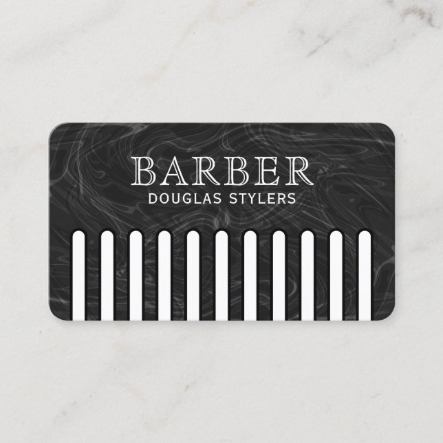 Faux black pattern comb barber business card (Front)