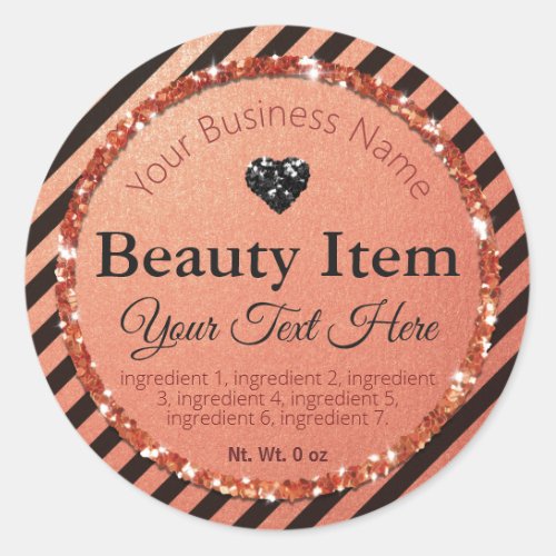 Faux Black Rose Gold Glitter Handmade Skin Care Classic Round Sticker