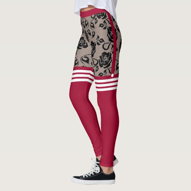 Faux Black Roses Fishnet with Over The Knee Socks Leggings (Left)