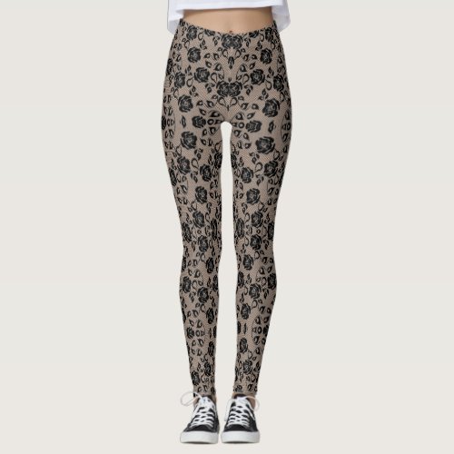 Faux Black Roses Lace Fishnet Leggings