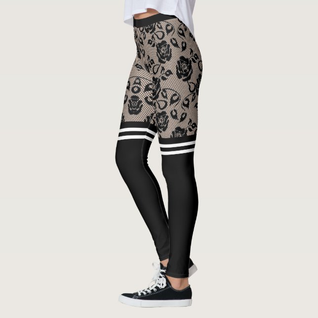 Faux Black Roses Lace Fishnet Leggings Otk Socks (Left)