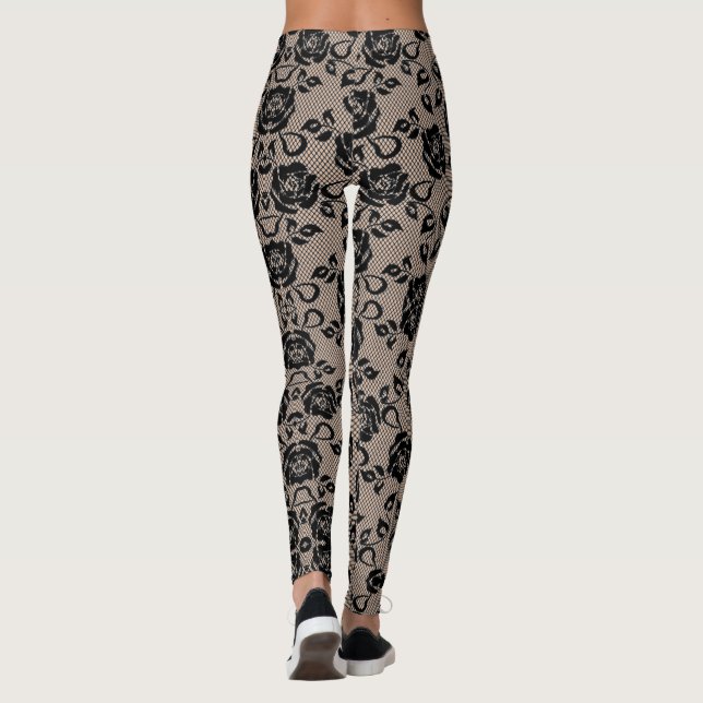 Faux Black Roses Lace Fishnet Leggings Your Color (Back)
