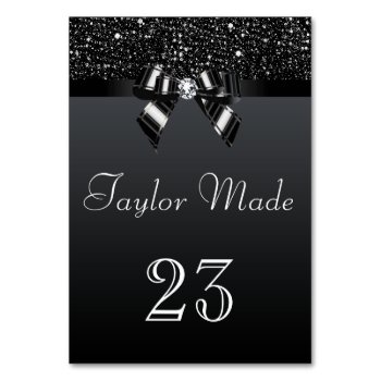Faux Black Sequins And Bows Table Cards by AJ_Graphics at Zazzle