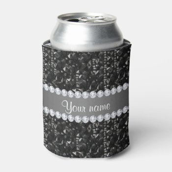Faux Black Sequins And Diamonds Can Cooler by glamgoodies at Zazzle