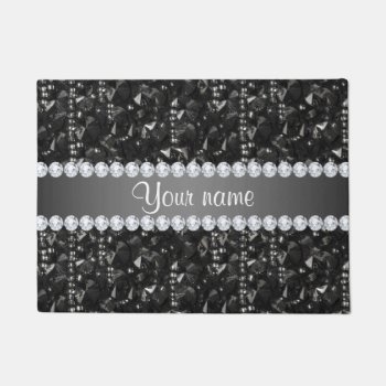 Faux Black Sequins And Diamonds Doormat by glamgoodies at Zazzle