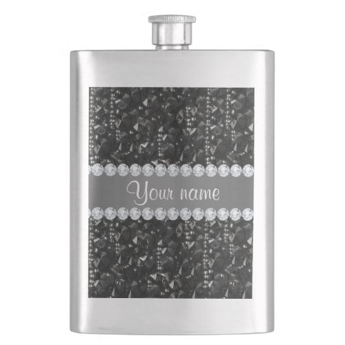 Faux Black Sequins and Diamonds Hip Flask