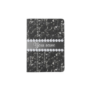 Faux Black Sequins and Diamonds Passport Holder