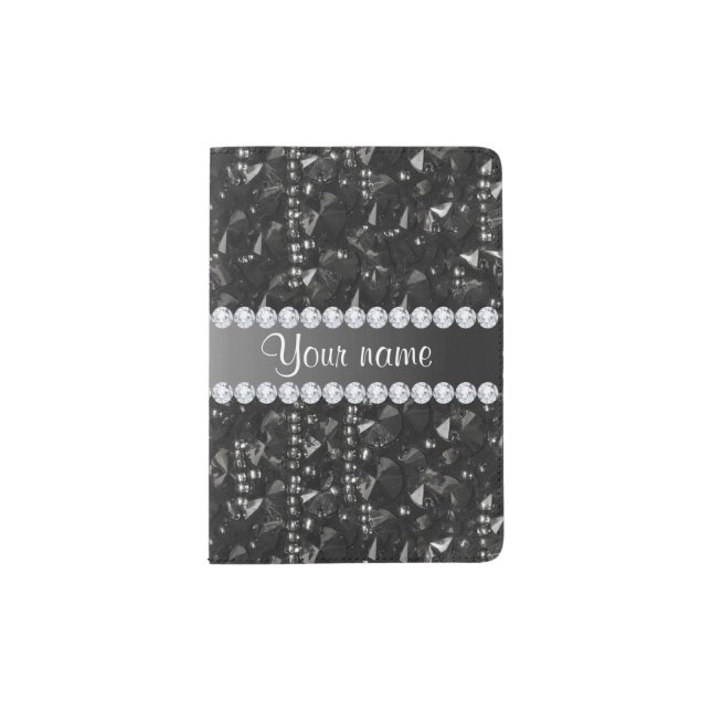 Faux Black Sequins and Diamonds Passport Holder (Front)