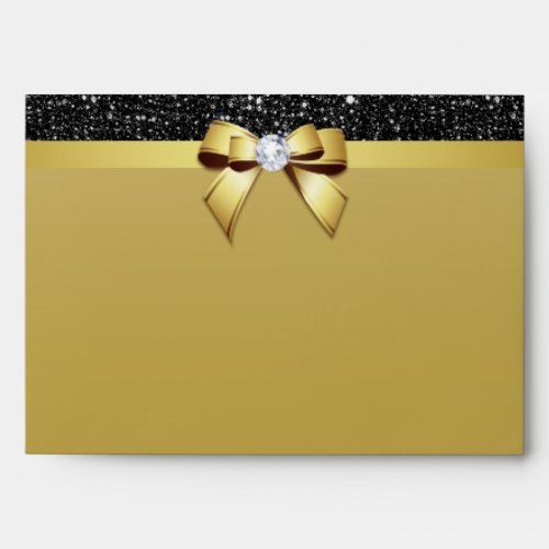 Faux Black Sequins Diamond Gold Bow Envelope