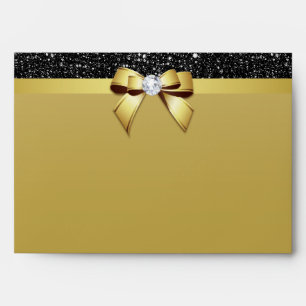 Faux Black Sequins Diamond Gold Bow Envelope