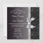 Faux Black Sequins, Silver Bow & Diamond Wedding Invitation (Back)