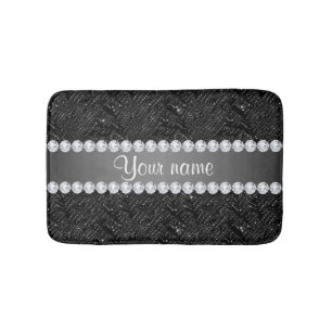 Faux Black Sequins Sparkles and Diamonds Bathroom Mat