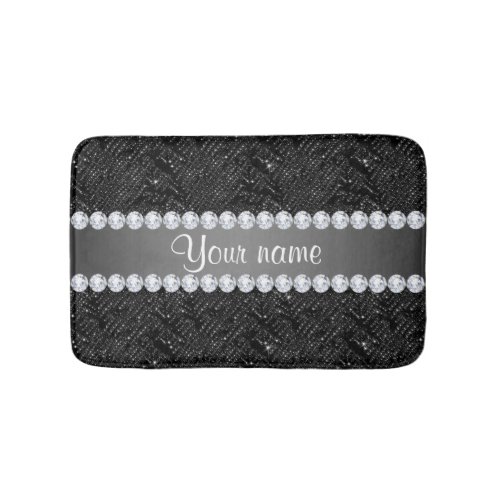 Faux Black Sequins Sparkles and Diamonds Bathroom Mat