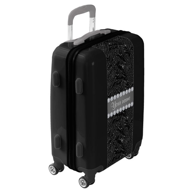 Faux Black Sequins Sparkles and Diamonds Luggage (Rotated Left)