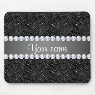 Faux Black Sequins Sparkles and Diamonds Mouse Pad