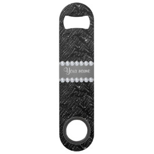Faux Black Sequins Sparkles and Diamonds Speed Bottle Opener