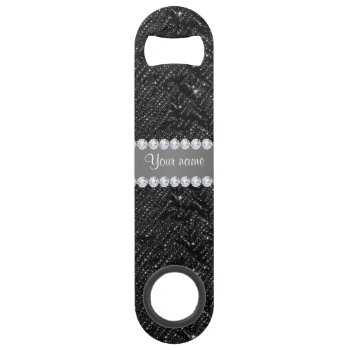 Faux Black Sequins Sparkles And Diamonds Speed Bottle Opener by glamgoodies at Zazzle