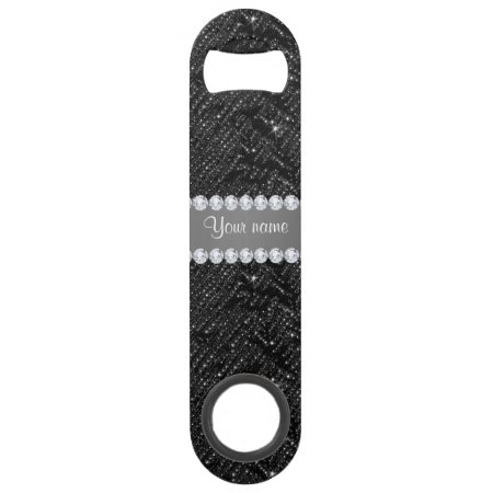 Faux Black Sequins Sparkles And Diamonds Speed Bottle Opener
