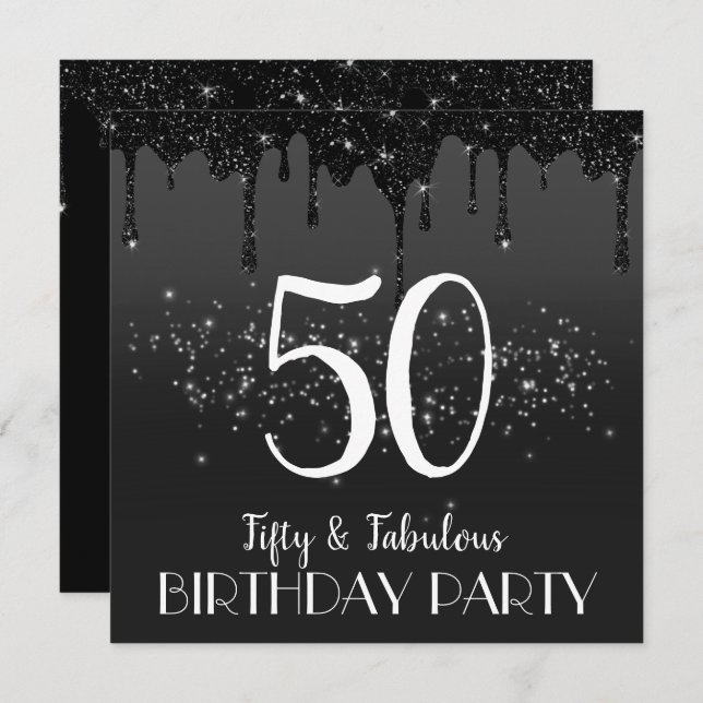 faux black sparkle 50th birthday invitation (Front/Back)