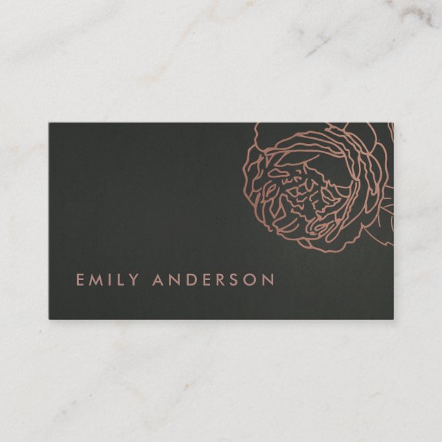 FAUX BLACK STEEL GREY BLUSH PINK ROSE GOLD FLORAL BUSINESS CARD (Front)