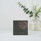 FAUX BLACK STEEL GREY BLUSH PINK ROSE GOLD FLORAL SQUARE BUSINESS CARD (Standing Front)