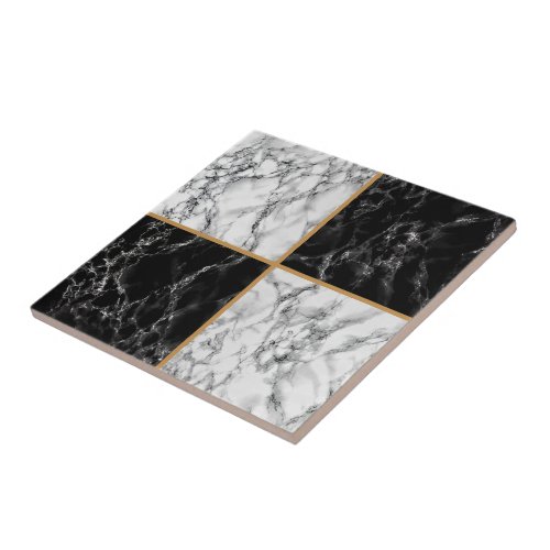 Faux Black White Check Marble _Trendy Ceramic Tile