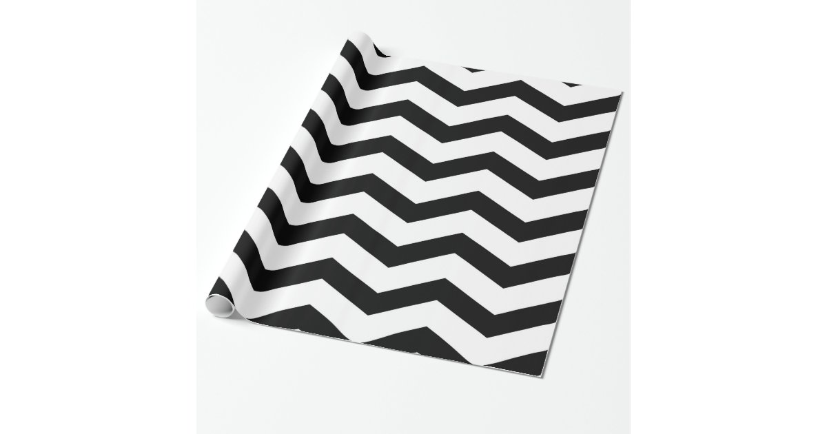 Faux Black White Foil Chevron Zig Zag Pattern Wrapping Paper Zazzle