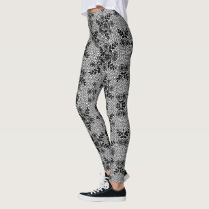 Faux Black White Lace Fishnet Leggings Romantic
