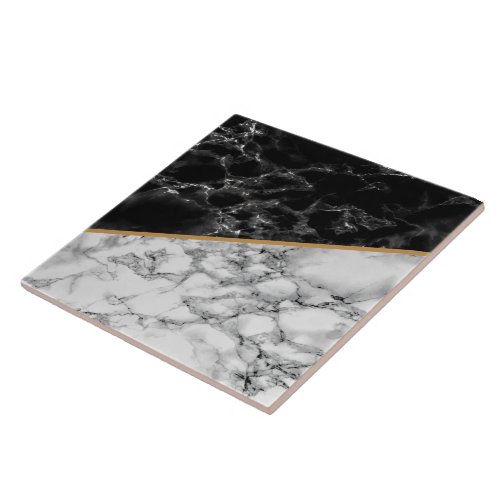 Faux Black White Marble Ceramic Tile