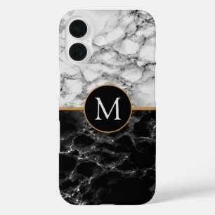 Faux Black White Marble Custom Letter iPhone Case