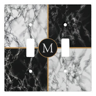 Faux Black White Marble Letter Light Switch Cover