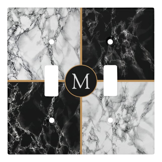 Faux Black White Marble Letter Light Switch Cover (Front)