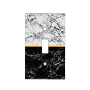 Faux Black White Marble Light Switch Cover