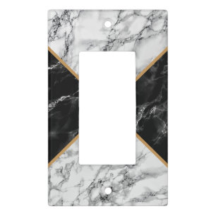 Faux Black White Marble Light Switch Cover Modern