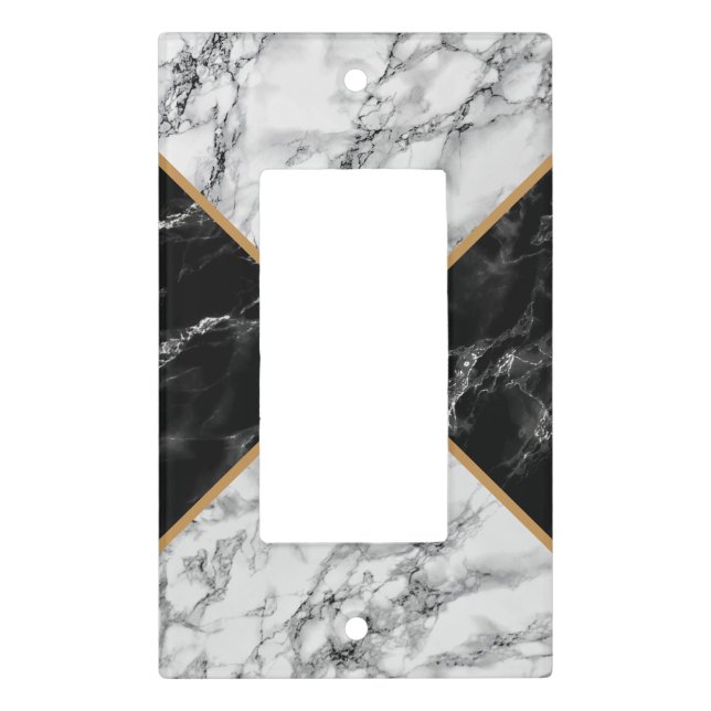 Faux Black White Marble Light Switch Cover Modern (Front)