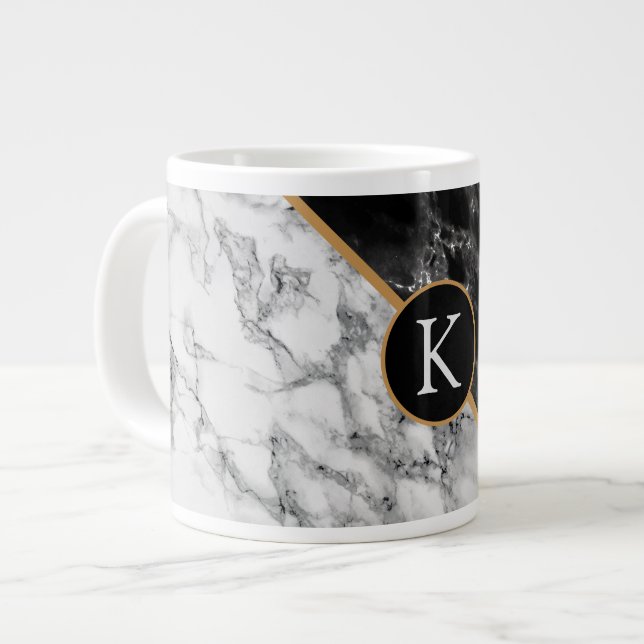 Faux Black White Marble Mug Personalized Gift (Front Left)