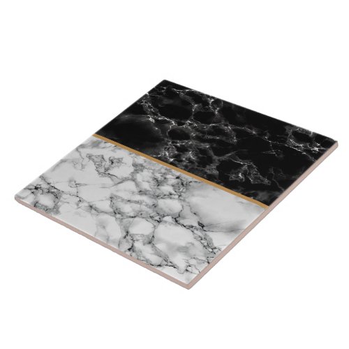 Faux Black White Marble Stone Ceramic Tile