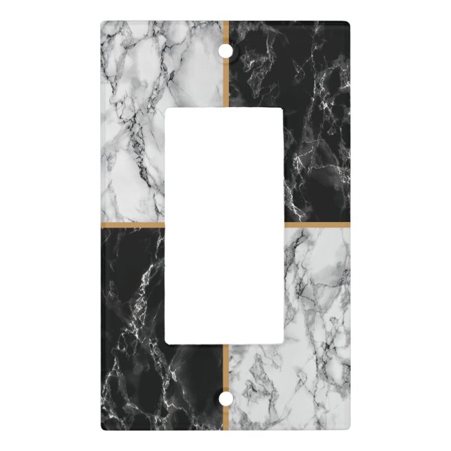 Faux Black White Marble Stone Light Switch Cover (Front)