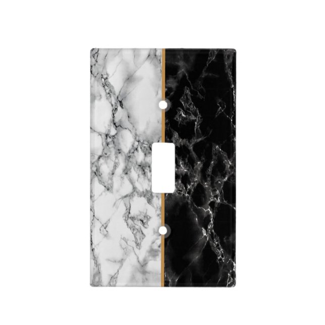 Faux Black White Marble Stone Light Switch Cover (Front)