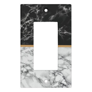 Faux Black White Marble Stone Light Switch Cover