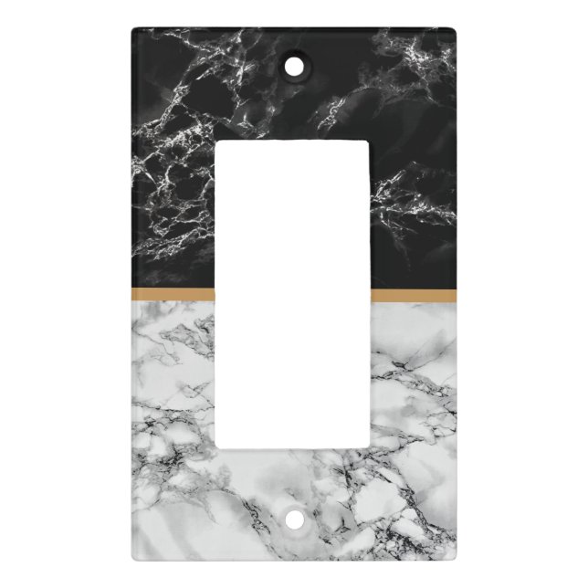 Faux Black White Marble Stone Light Switch Cover (Front)