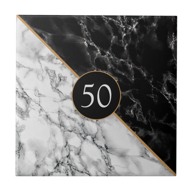 Faux Black White Marble Your Personalized Tile (Front)