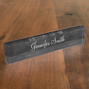 Faux Black Wood Grain Desk Name Plate
