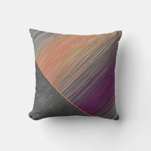 Faux Blended Velvet Pastel Stripes Grey Leather Throw Pillow