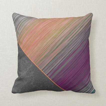 Faux Blended Velvet Pastel Stripes Grey Leather Throw Pillow