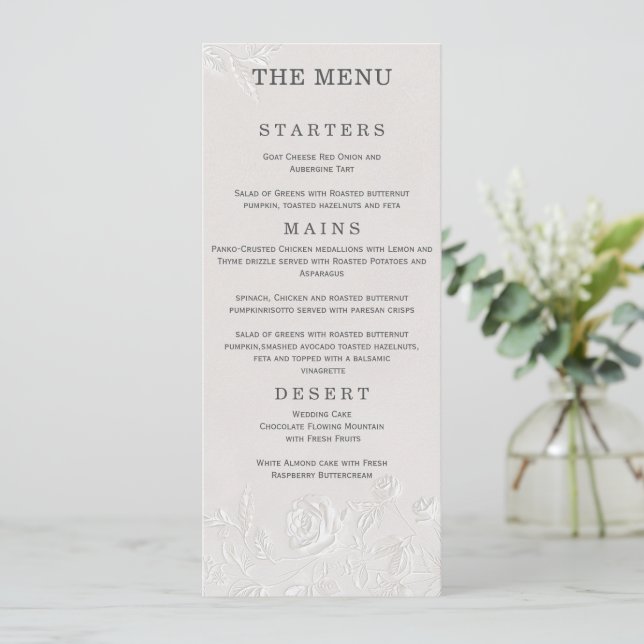 Faux Blind Embossed Arch Wedding Menu Card (Standing Front)