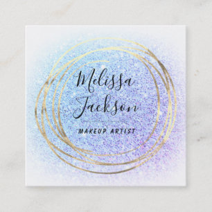 faux blue and purple glitter decor square business card