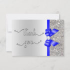 Faux Blue Bow Silver Sequins Thank You Wedding