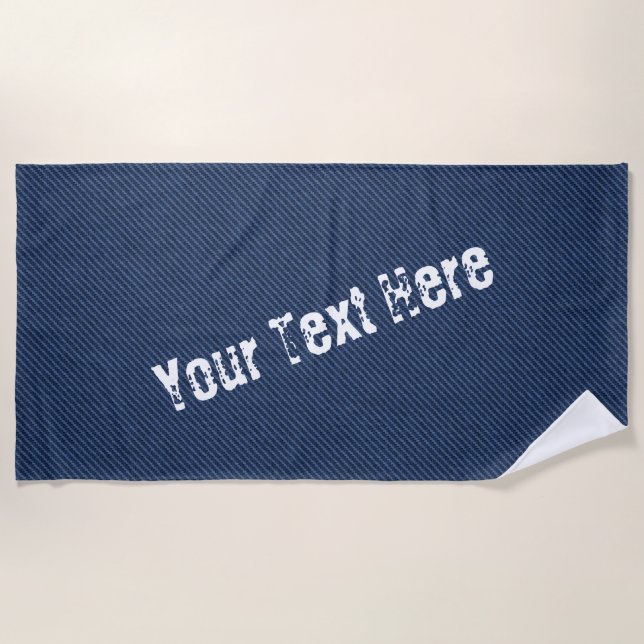 Faux Blue Denim Beach Towel Personalized Text (Front)